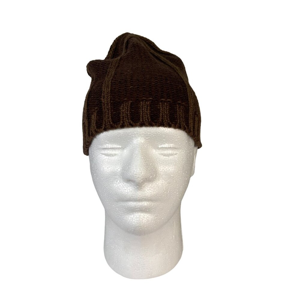 Brown Acrylic Ribbed Knit Mens Beanie Hat One Size Pre-Owned Comfortable Fit